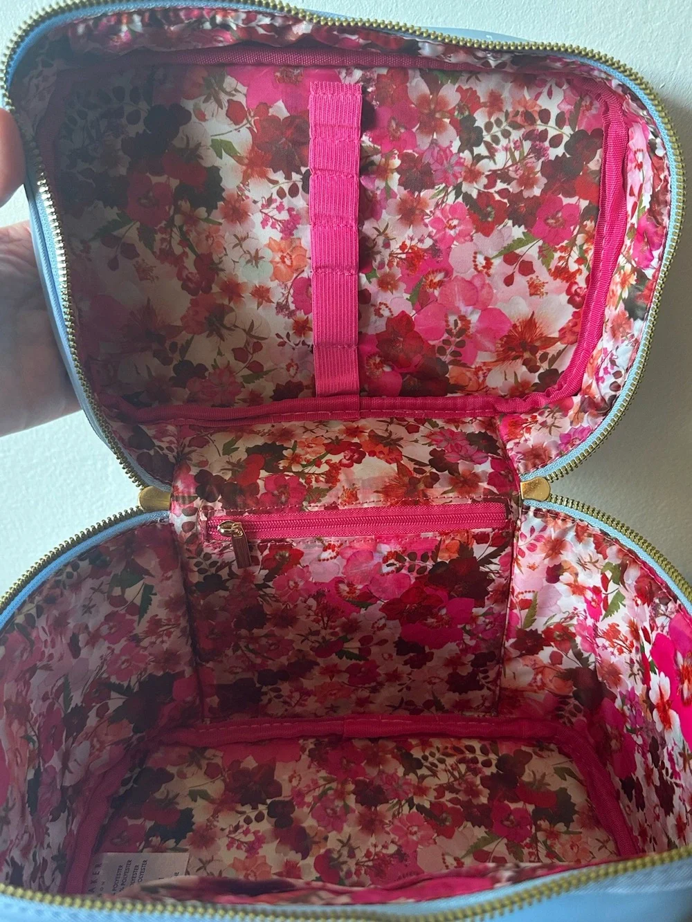 Ted Baker Powder Blue Cosmetic Travel Toiletry Case Floral Interior NWT
